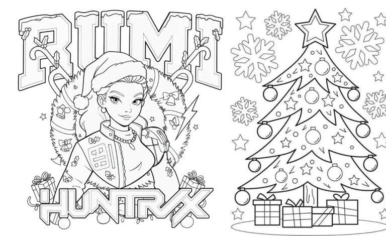 Huntrix Rumi e a árvore de Natal – livro de colorir