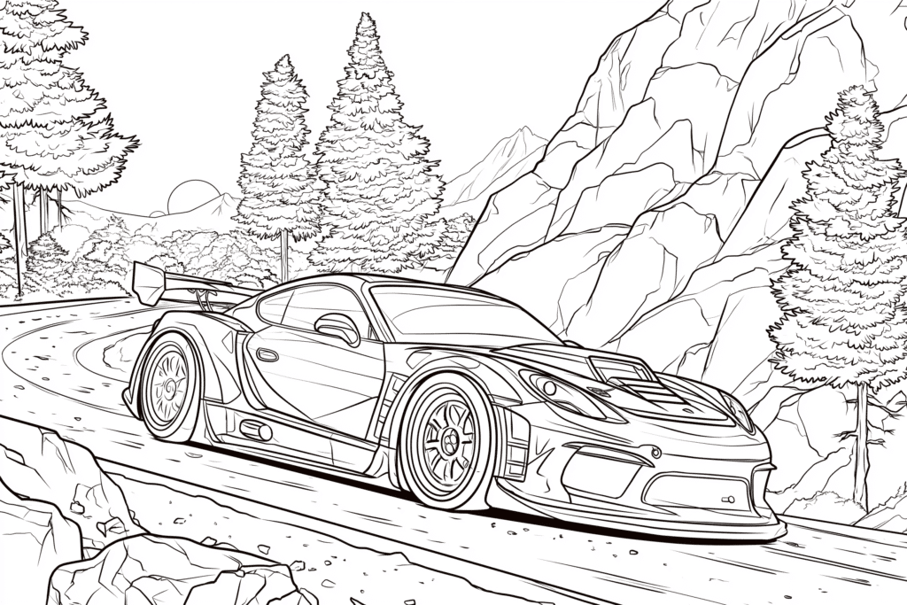 Página para colorir do carro Porsche – desenho para colorir