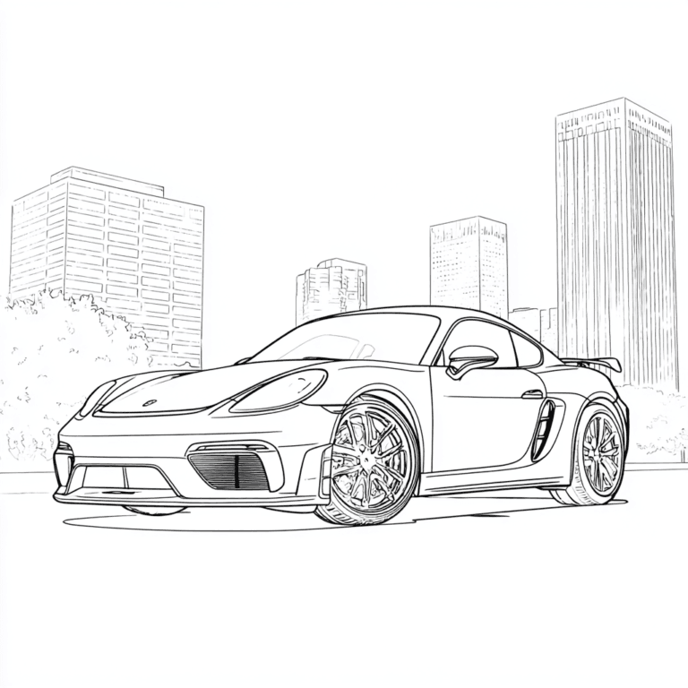 Porsche în oraș – fișă de colorat