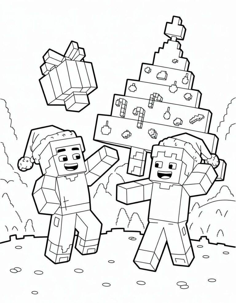 Roblox și bradul de Crăciun – fișă de colorat