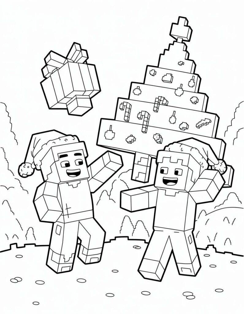 Roblox und der Weihnachtsbaum – Malvorlage