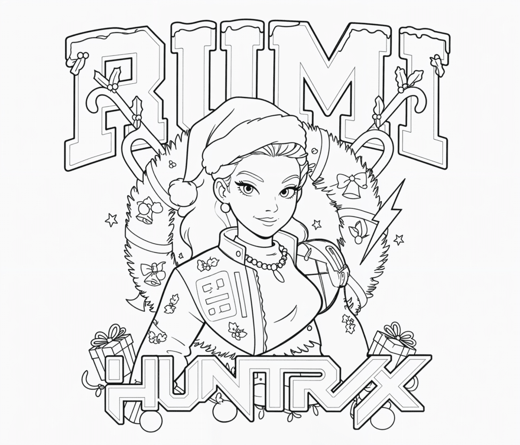 Rumi Huntrix vánoční věnec – omalovánka