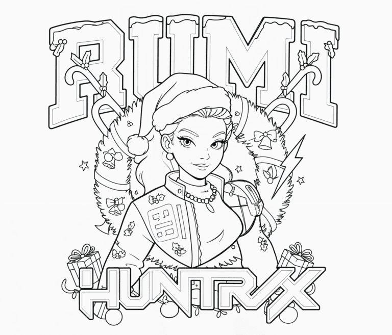 Rumi Huntrix božični venec – pobarvanka