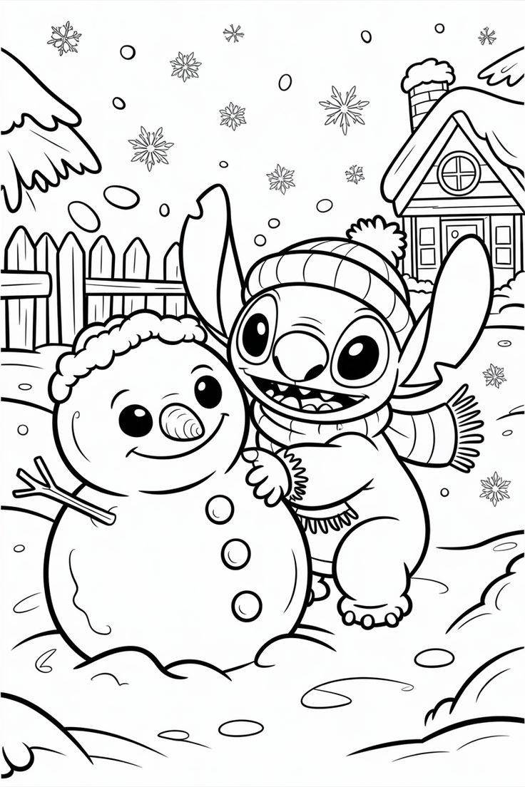 Stitch i bałwanek kolorowanka