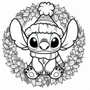 Stitch e a guirlanda de Natal – desenho para colorir