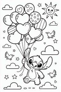 Stitch com balões – desenho para colorir