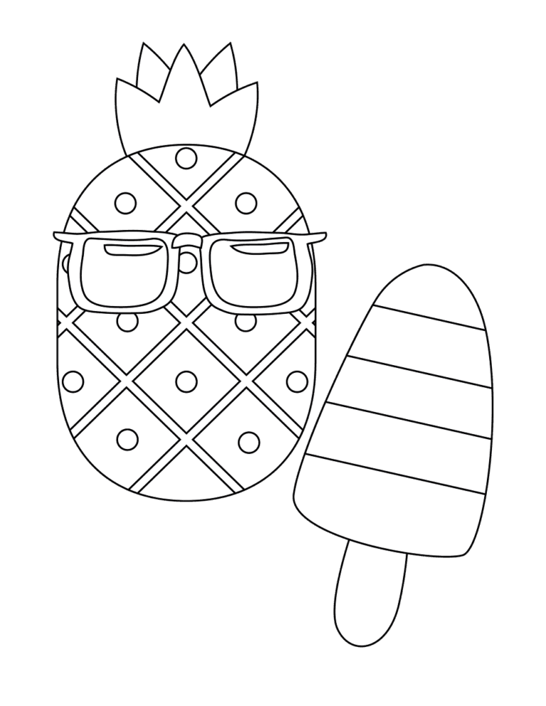 Pineapple and popsicle – colouring page