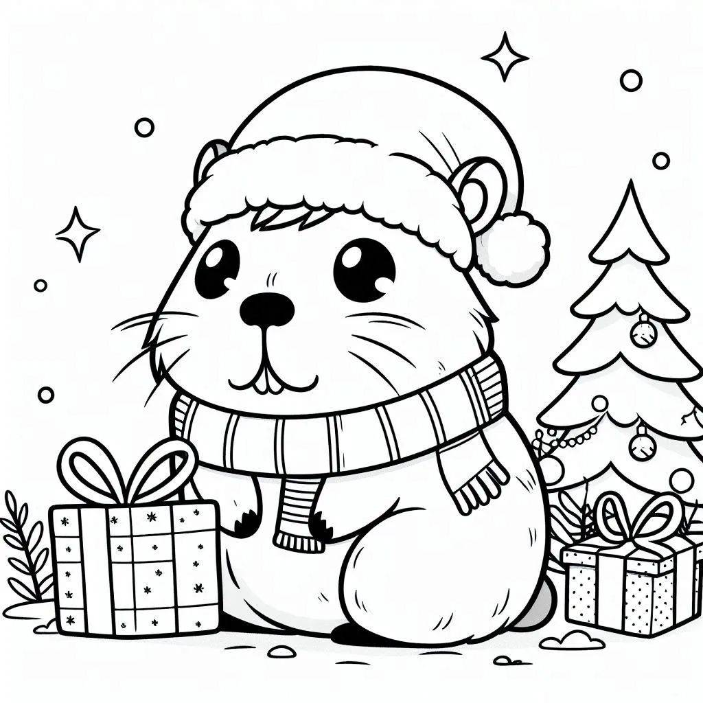 Capivara e presentes – desenho para colorir