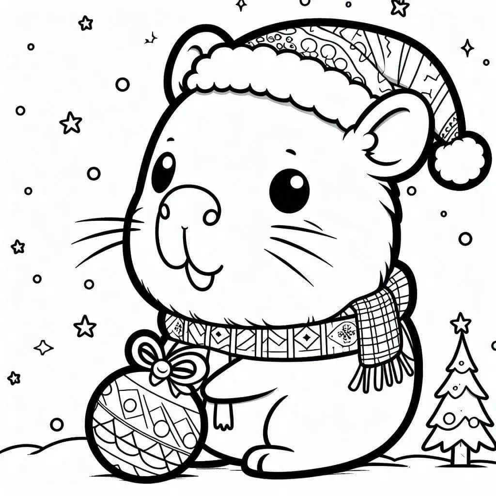 Capybara and Christmas bauble – colouring page