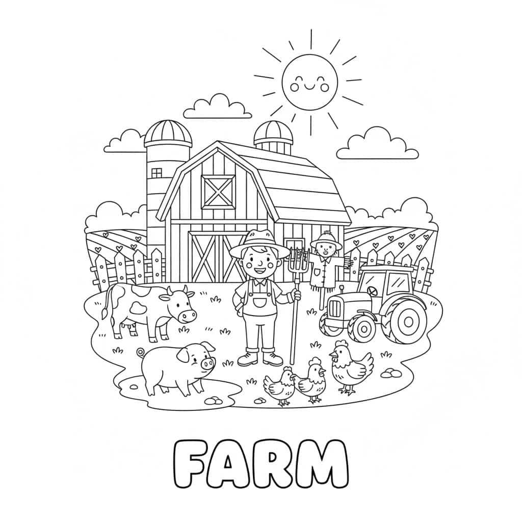 Farm – colouring page