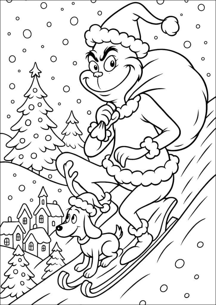 Grich com seu cachorro – desenho para colorir