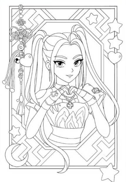 Huntrix mira no coração – desenho para colorir