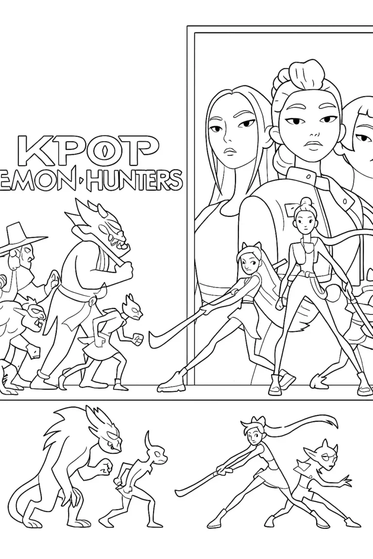 Kpop demon hunters bojujú proti démonom – colouring page