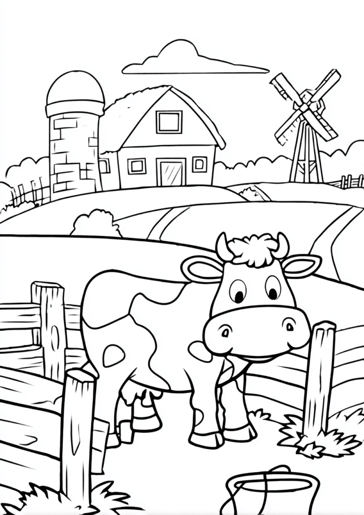 Kráva na farmě – omalovánka