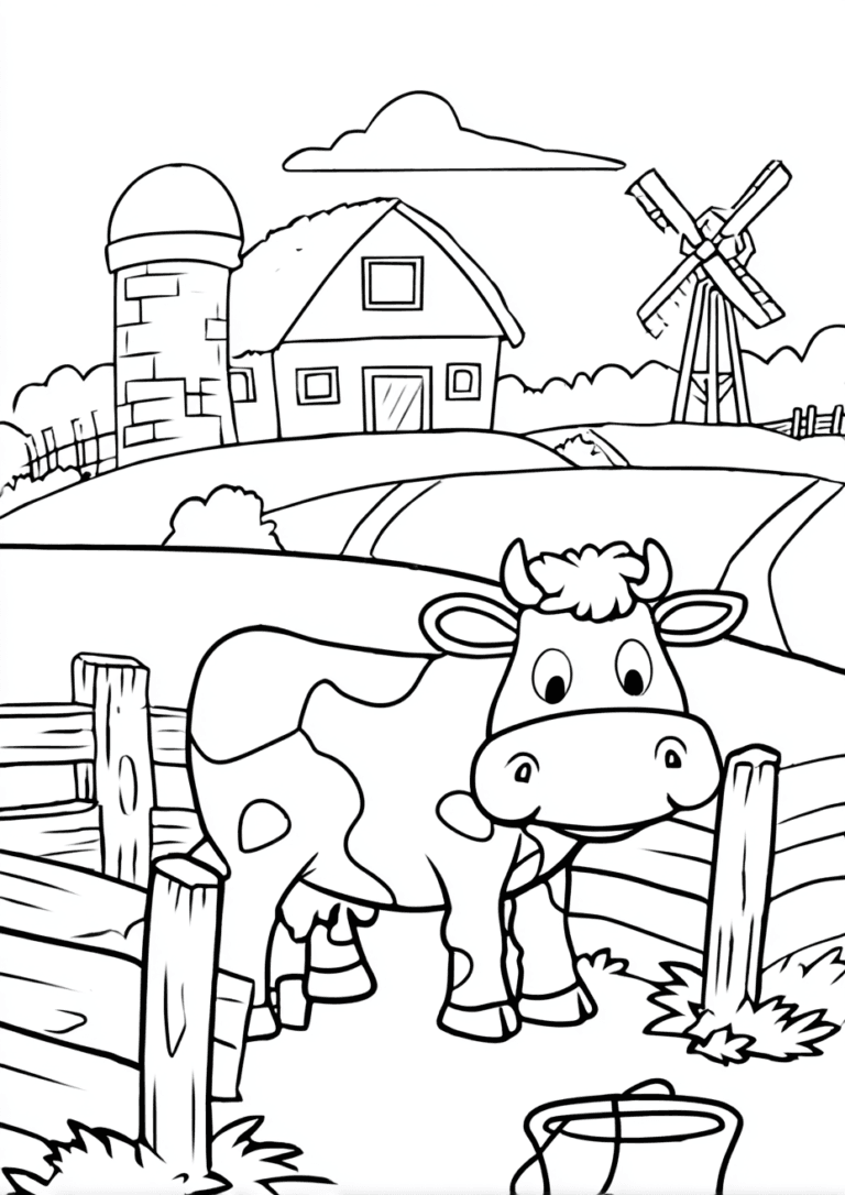 Kráva na farmě – omalovánka