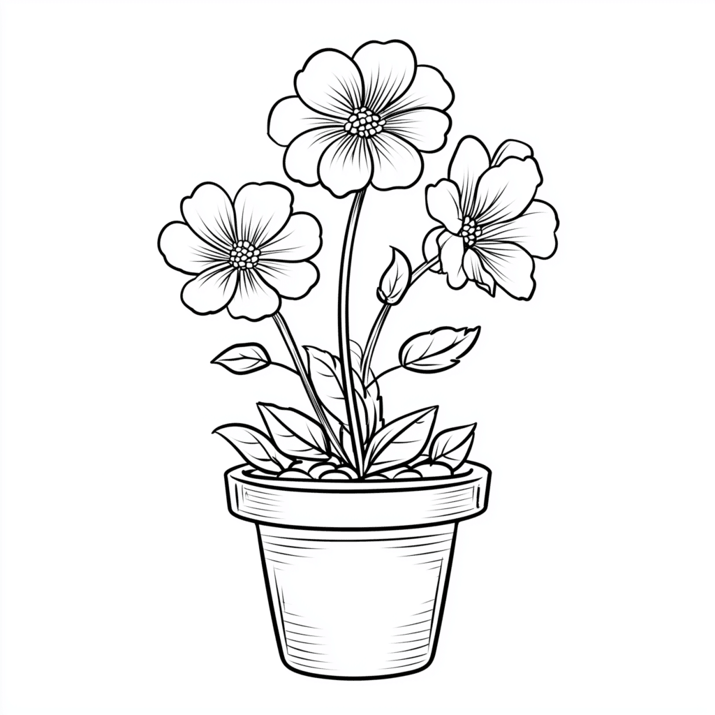 Blumen im Blumentopf – Malvorlage