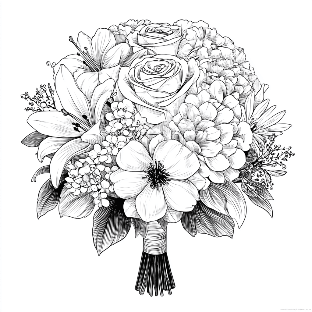 bouquet of flowers flowers – colouring page