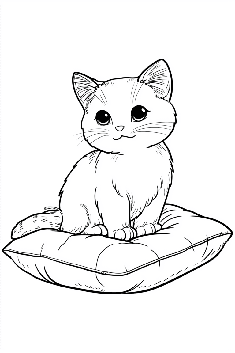Cat on a pillow – colouring page