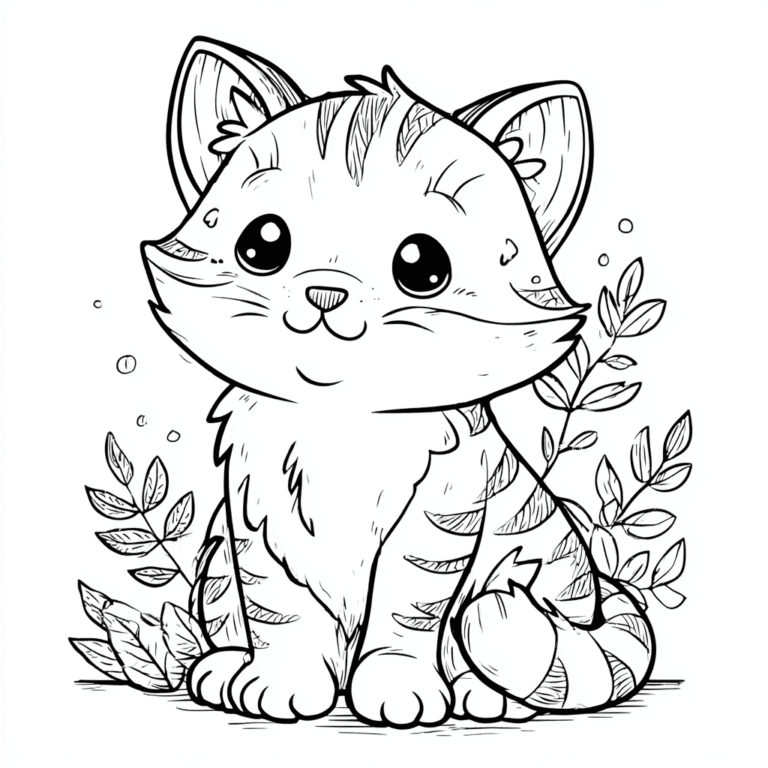 Striped cat – colouring page