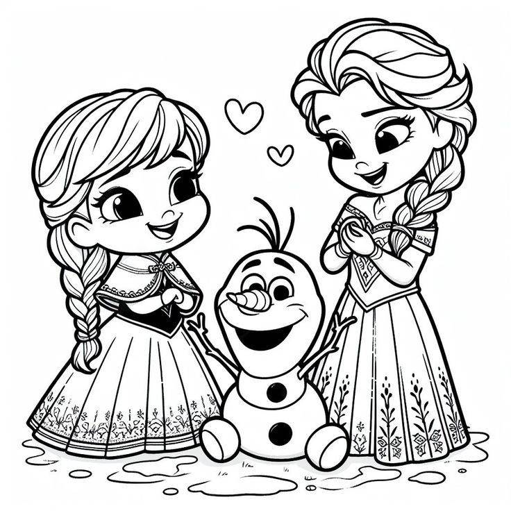 Malá anna elsa a olaf – kolorowanka