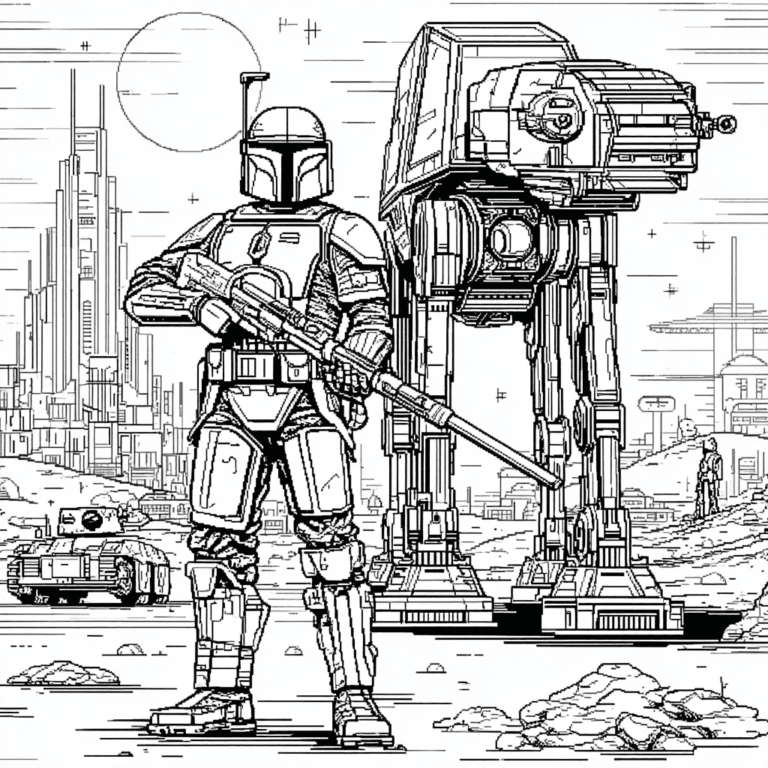 Mandalorian a robot – omalovánka
