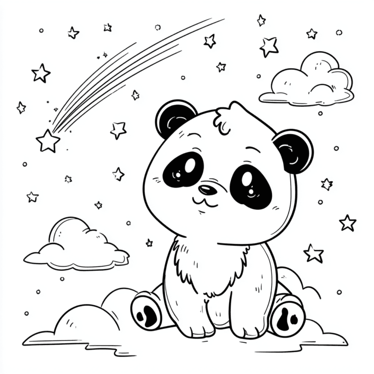 Der Pandabär und der Komet – Malvorlage