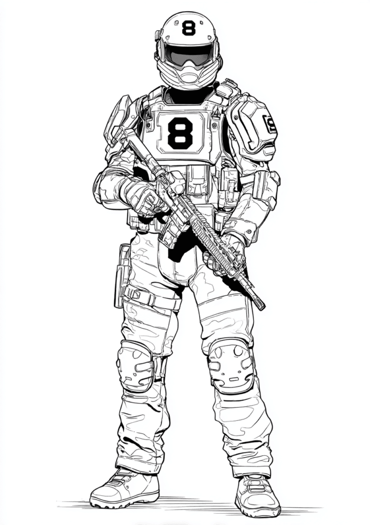 modern soldier – colouring page