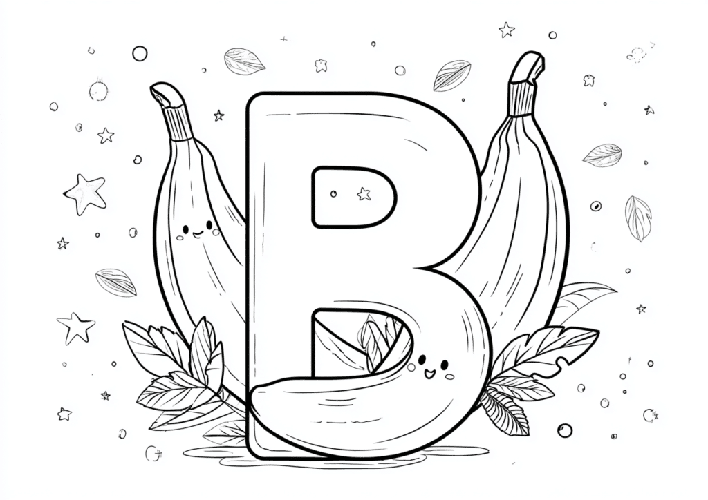 Letter b as in banana – colouring page