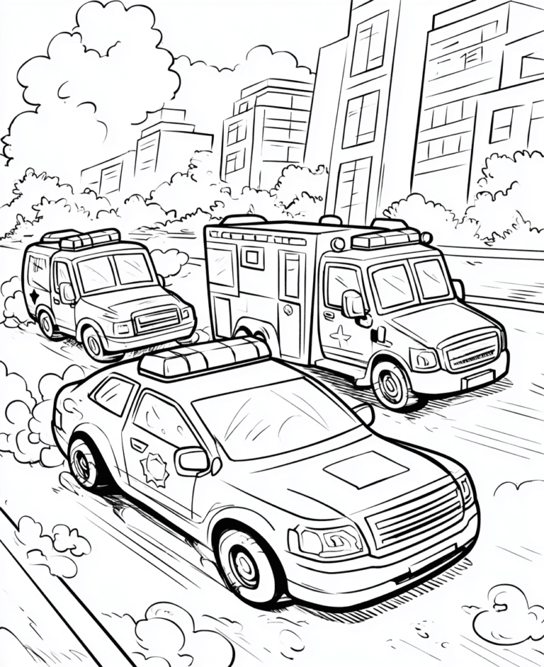 carro de polícia e ambulância – desenho para colorir