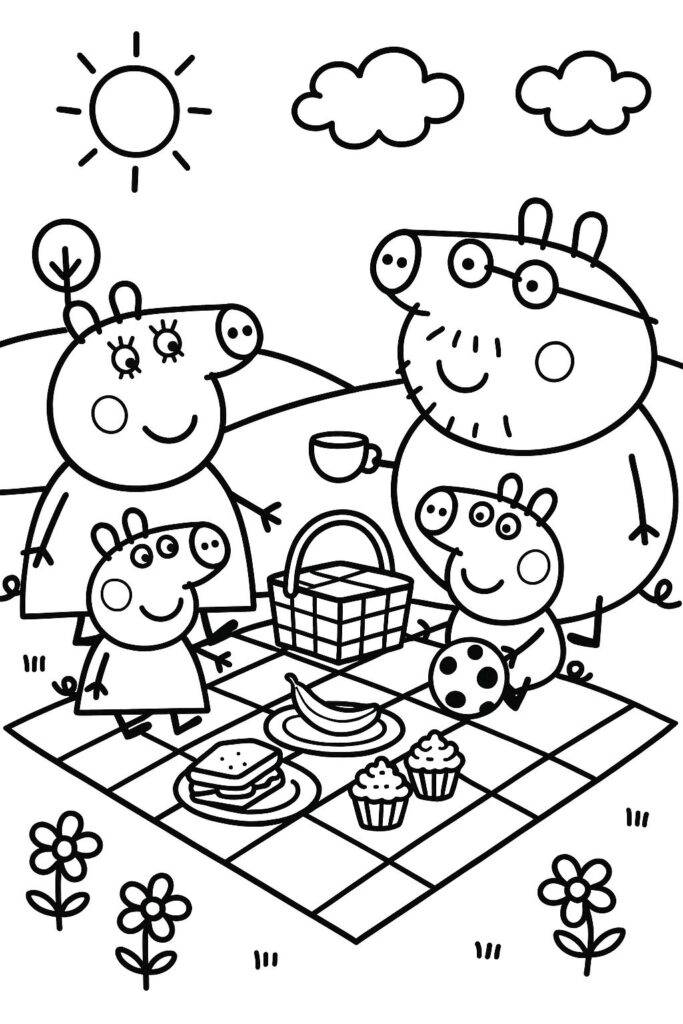 Prasatko peppa piknik – fișă de colorat