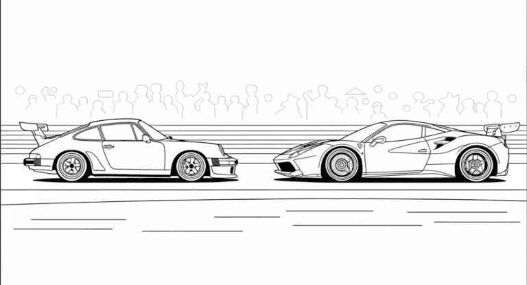 corridas de carros Porsche – desenho para colorir