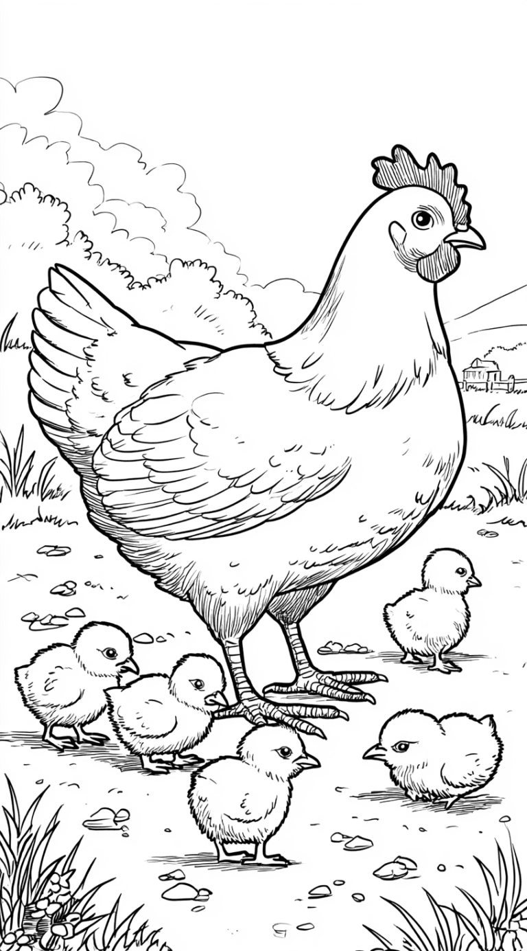 galinha e pintinhos – desenho para colorir