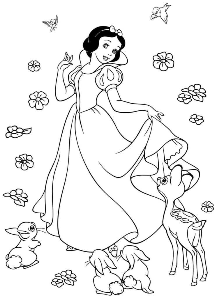 Branca de Neve e os Animais – desenho para colorir