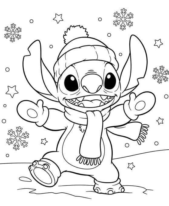 Stitch na neve – desenho para colorir