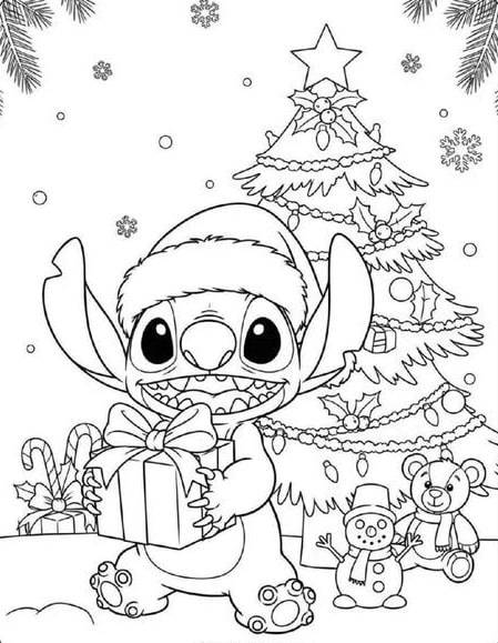 Stitch s darčekom – fișă de colorat
