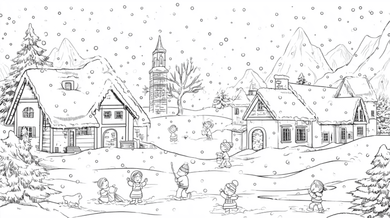 Winter landscape – colouring page