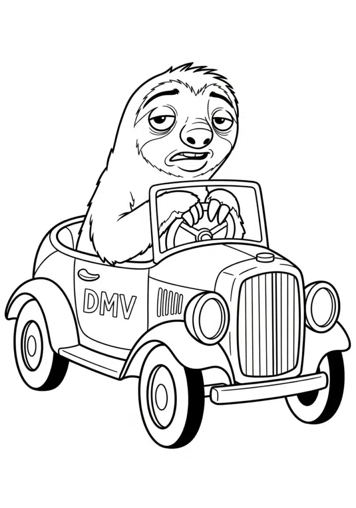 Flash no carro Zootropolis 2 – desenho para colorir