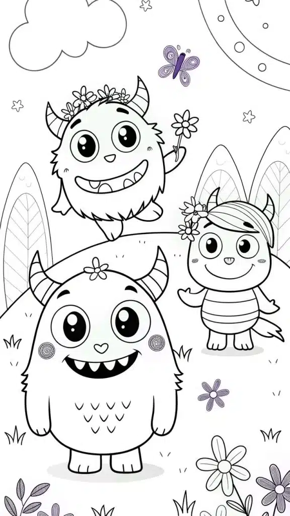 Happy Monsters – colouring page