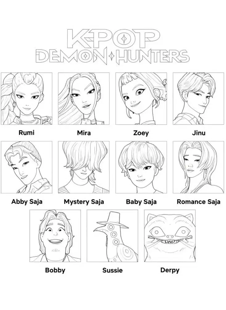 karakter kpop huntrix – halaman mewarnai