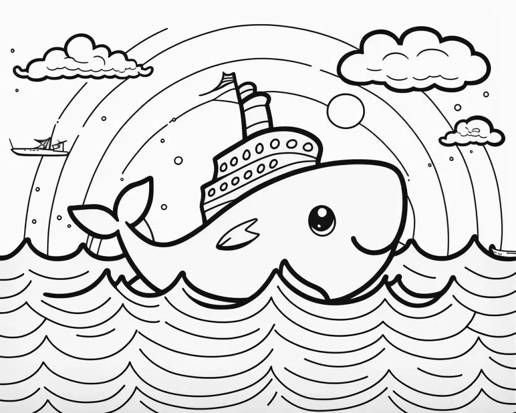 baleia com barco – desenho para colorir