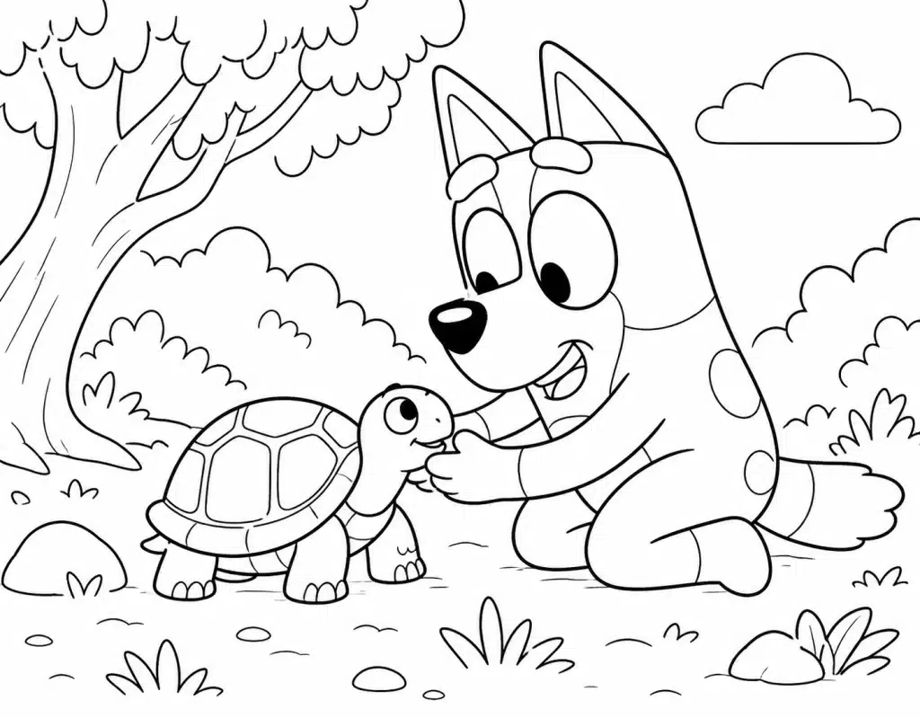 Bluey a želva – omalovánka