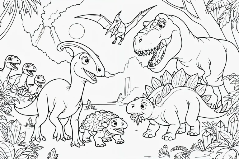 Dinosaury T Rex Parasaurolophus Stegosaurus – kolorowanka