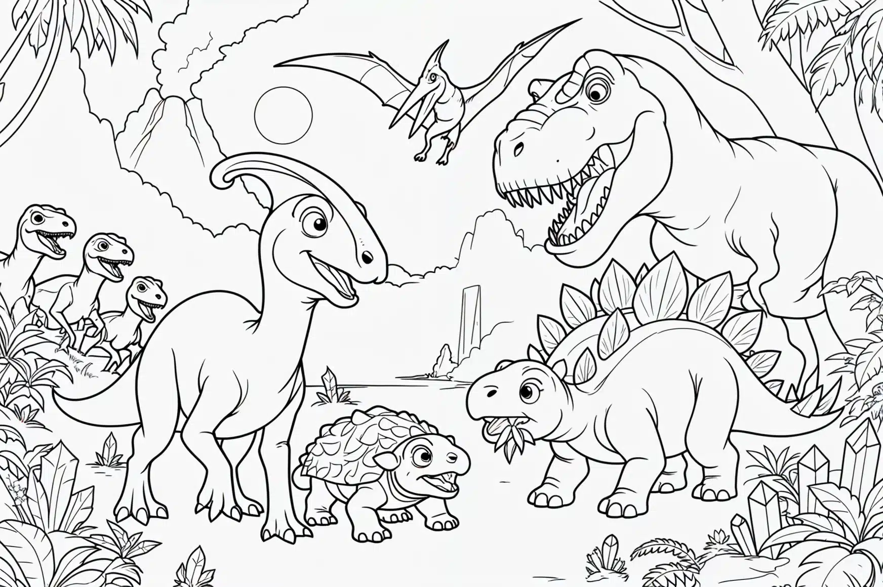 Dinosaurus t-rex, parasaurolophus, Stegosaurus – halaman mewarnai