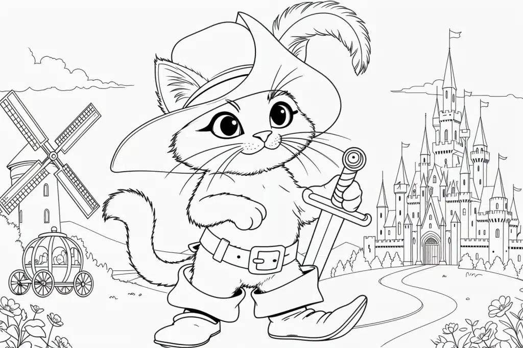 Gato de Botas – desenho para colorir