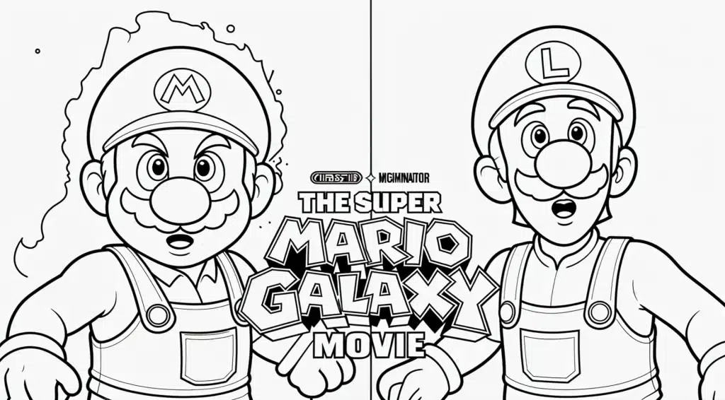Super Mario a Luigi galaxy movie – omaľovánka na tlač zdarma