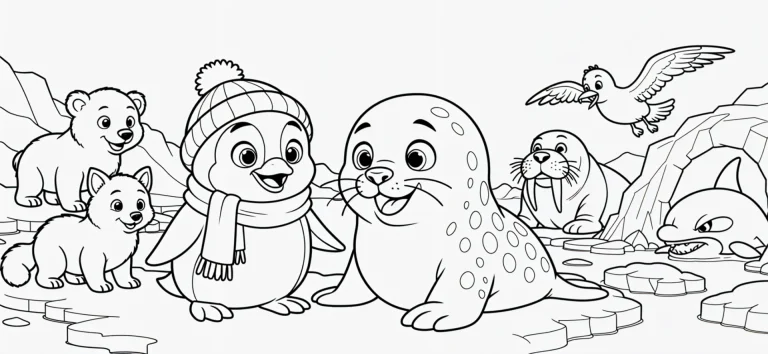 Robbe Niko und Pinguin Tiko – Malvorlage