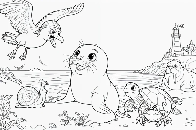 Robbenbaby und das Geheimnis des ruhigen Meeres – Malvorlage