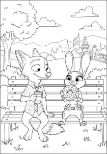 Zootropolis Judy dan Nick di bangku cadangan – halaman mewarnai