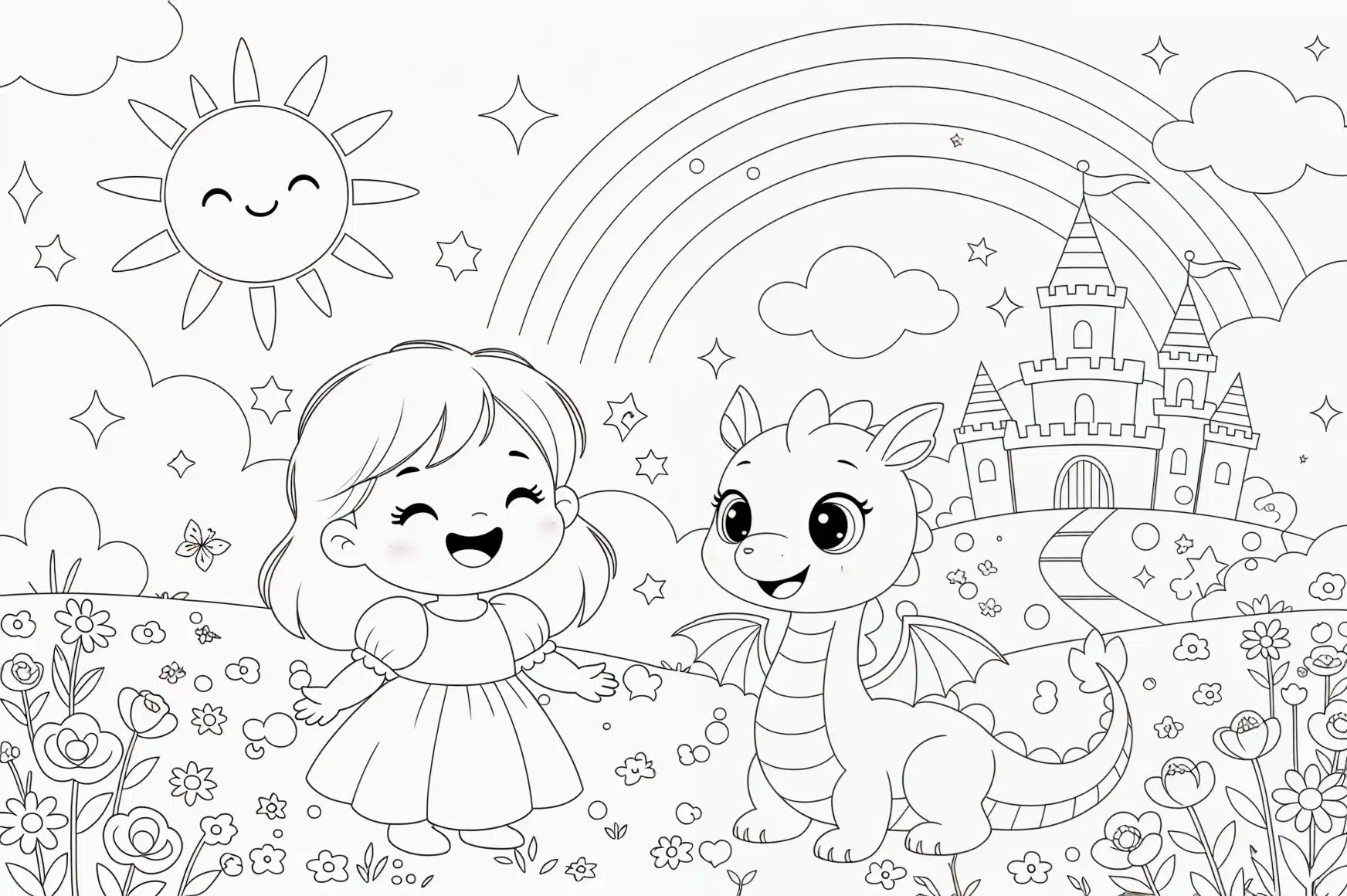 gadis kecil dan naga – halaman mewarnai