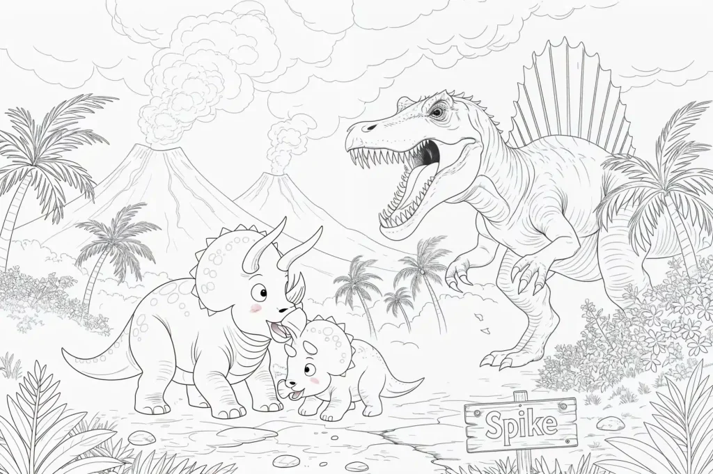 Dinossauros - Triceratops e Spinosaurus – desenho para colorir